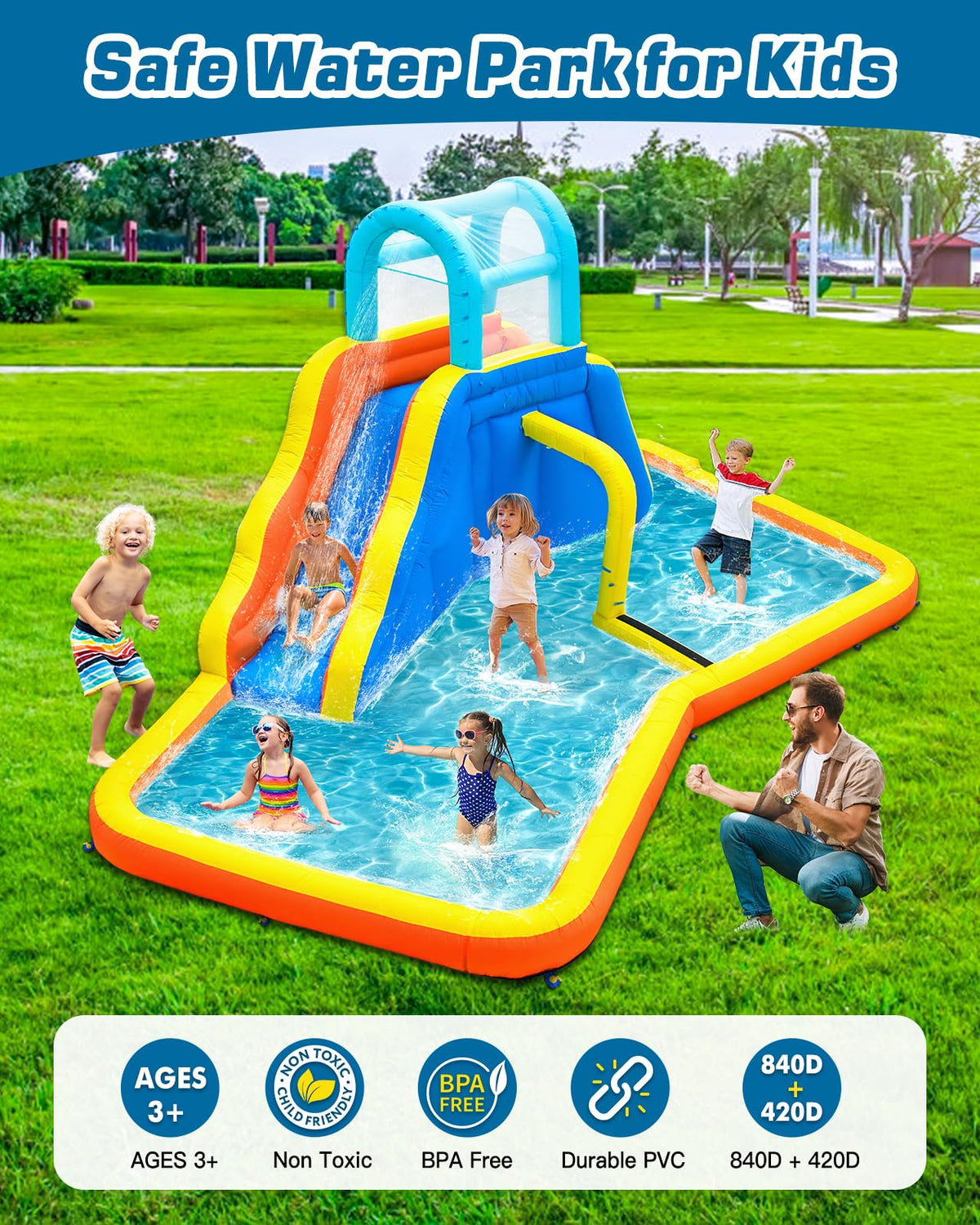 Kids Inflatable Water Slide Park with Blower, Climbing Wall, Splash Pool and Sprinkler K8665