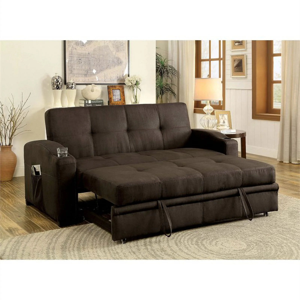 Brown Fabric Convertible Sofa Z366
