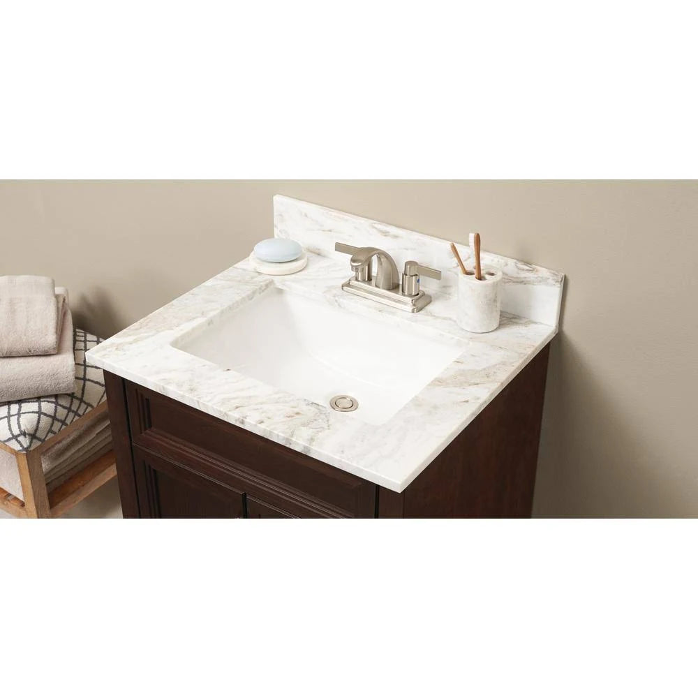 Marble Single Sink Vanity Top with White Sink S869638