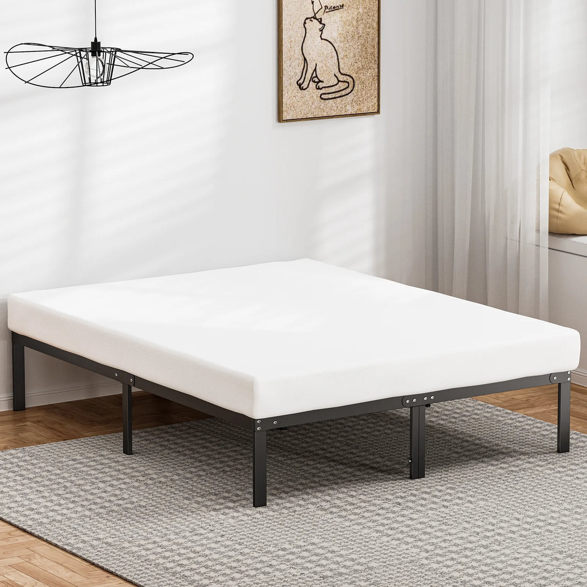 Queen Size Black Metal Platform Bed Frame W5402
