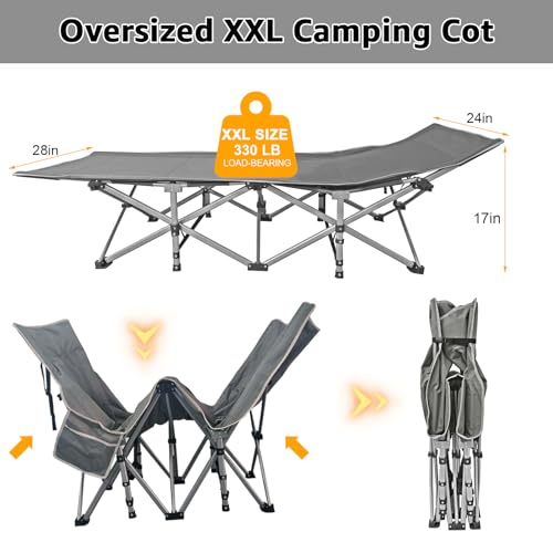 Portable Folding Camping Cot, 5-Position Reclining Lounge Chair with Pillow R8834