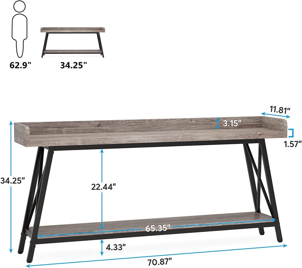 70.9 Inch Industrial Console Table Grey T265