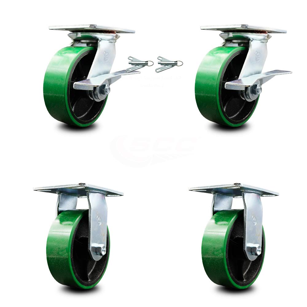 Set of 4 Polyurethane Swivel Casters with Green Wheels K1191