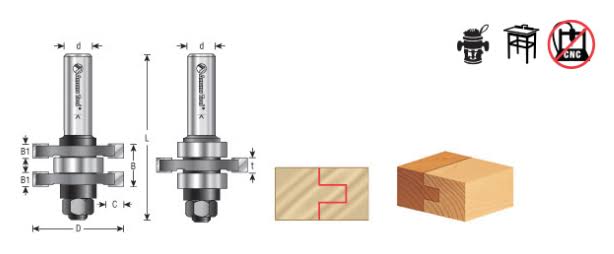 2-pc Carbide Tipped Tongue & Groove 3/8 Kerf x 1-5/8 D x 17/32 CH x 1/2x22 Shank D8740