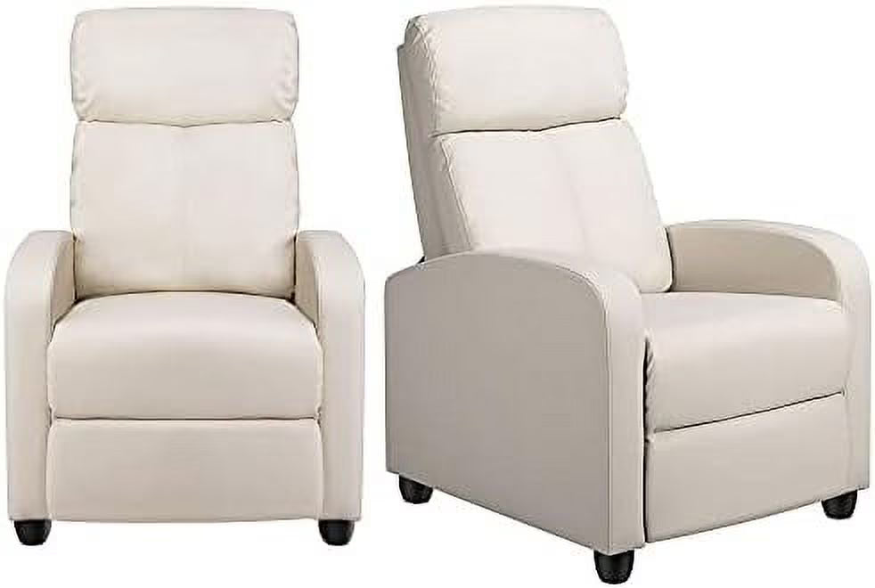 Beige PU Leather Reclining Single Sofa S6414