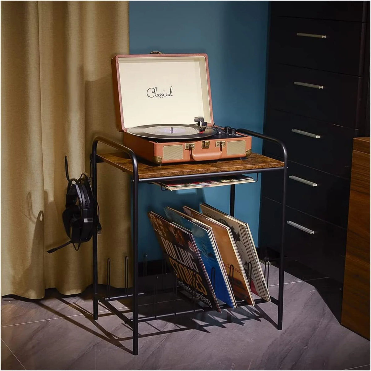 Record Player Stand with Record Storage D178267