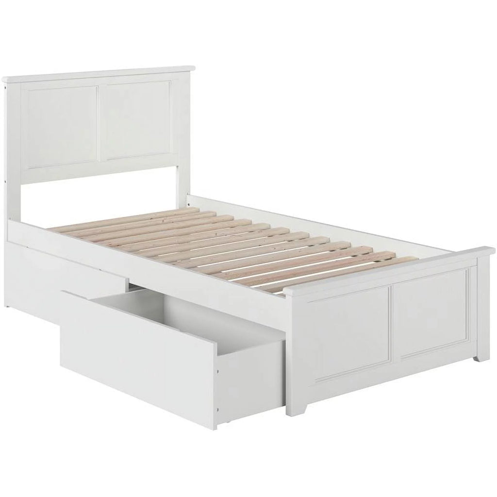 White Solid Wood Twin XL Storage Platform Bed L1688