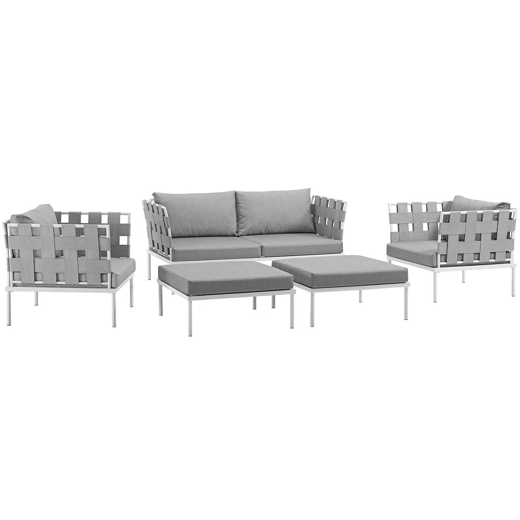 5 Piece White Gray Outdoor Aluminum Sectional Sofa Set R978