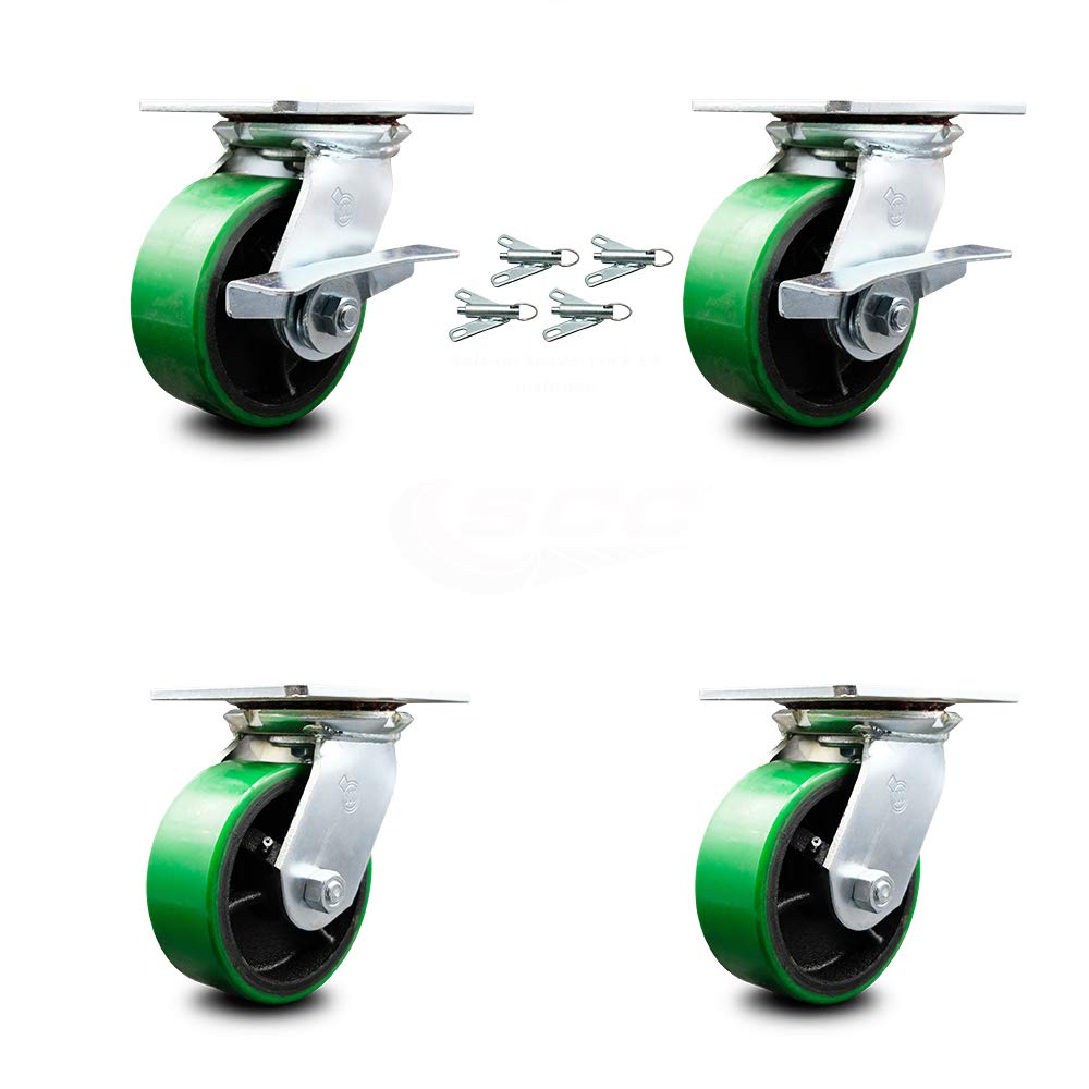 Set of 4 Polyurethane Swivel Casters with Green Wheels K1191