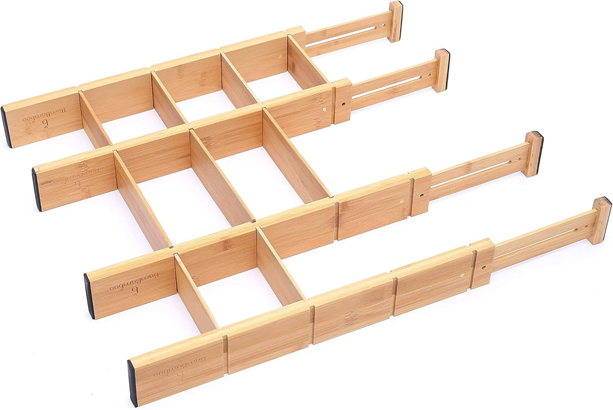 4 Pack Bamboo Drawer Dividers with 9 Inserts T32672