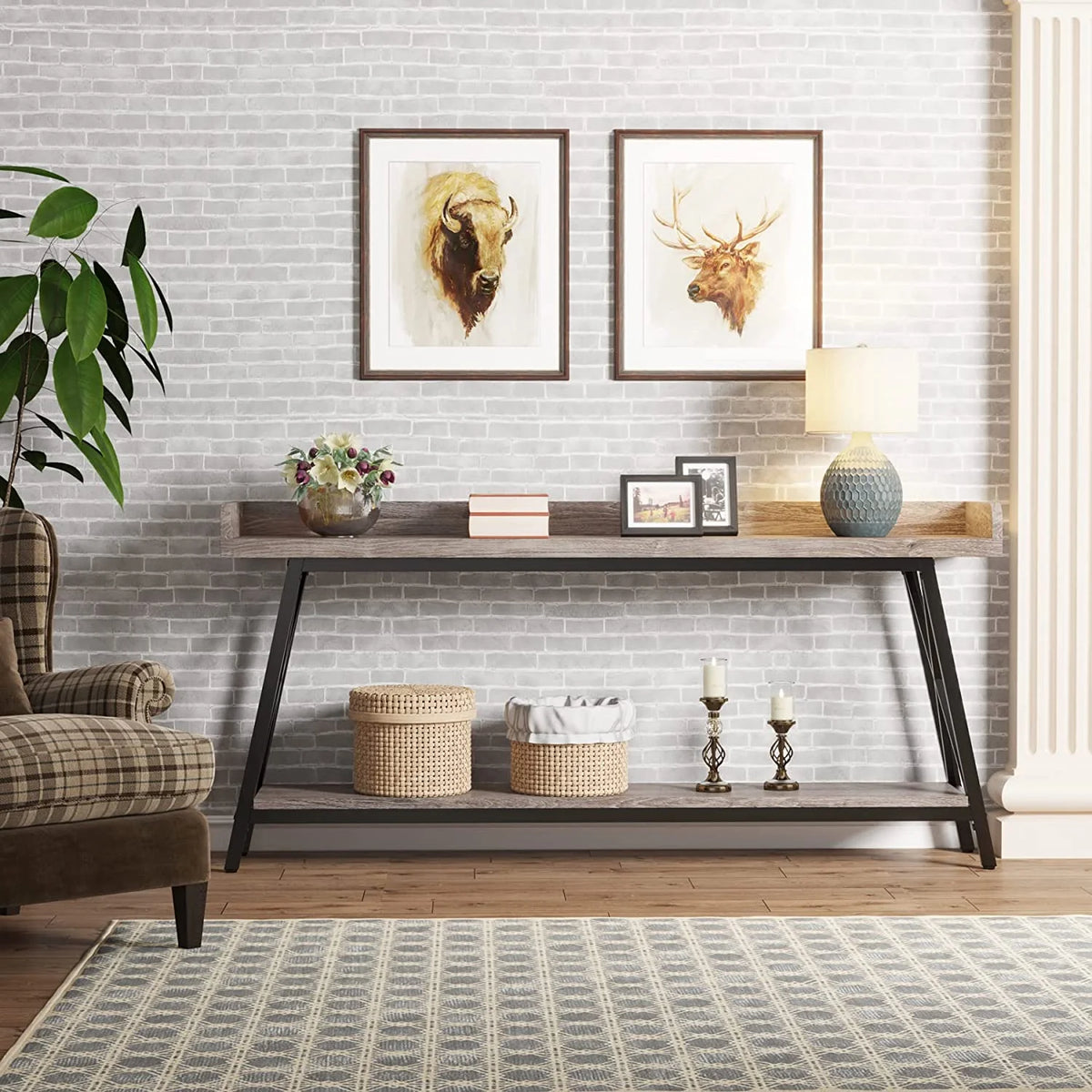 70.9 Inch Industrial Console Table Grey T265