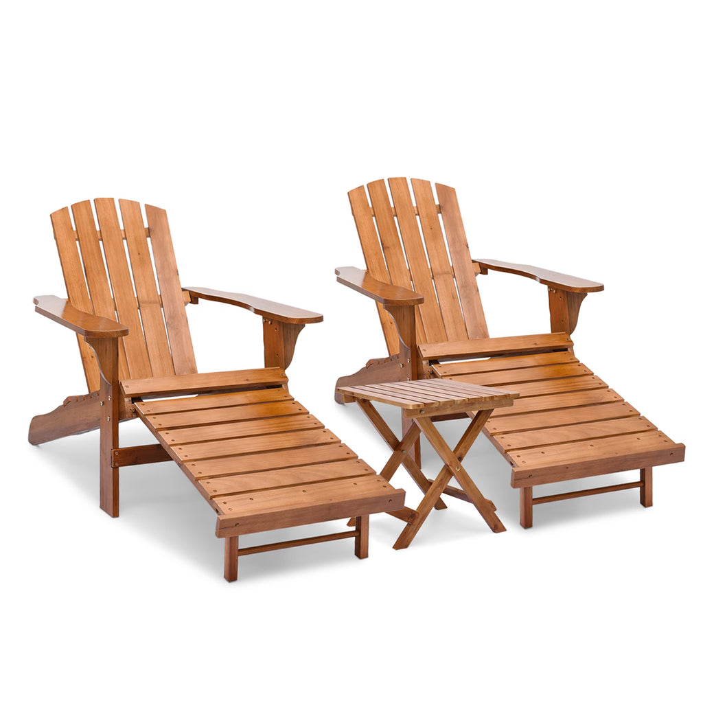 Set of 3 Teak Outdoor Folding Adirondack Chairs with Side Table C45094