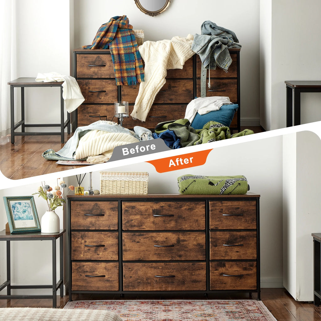 Black 9 Drawer Wide Dresser TV Stand B30456