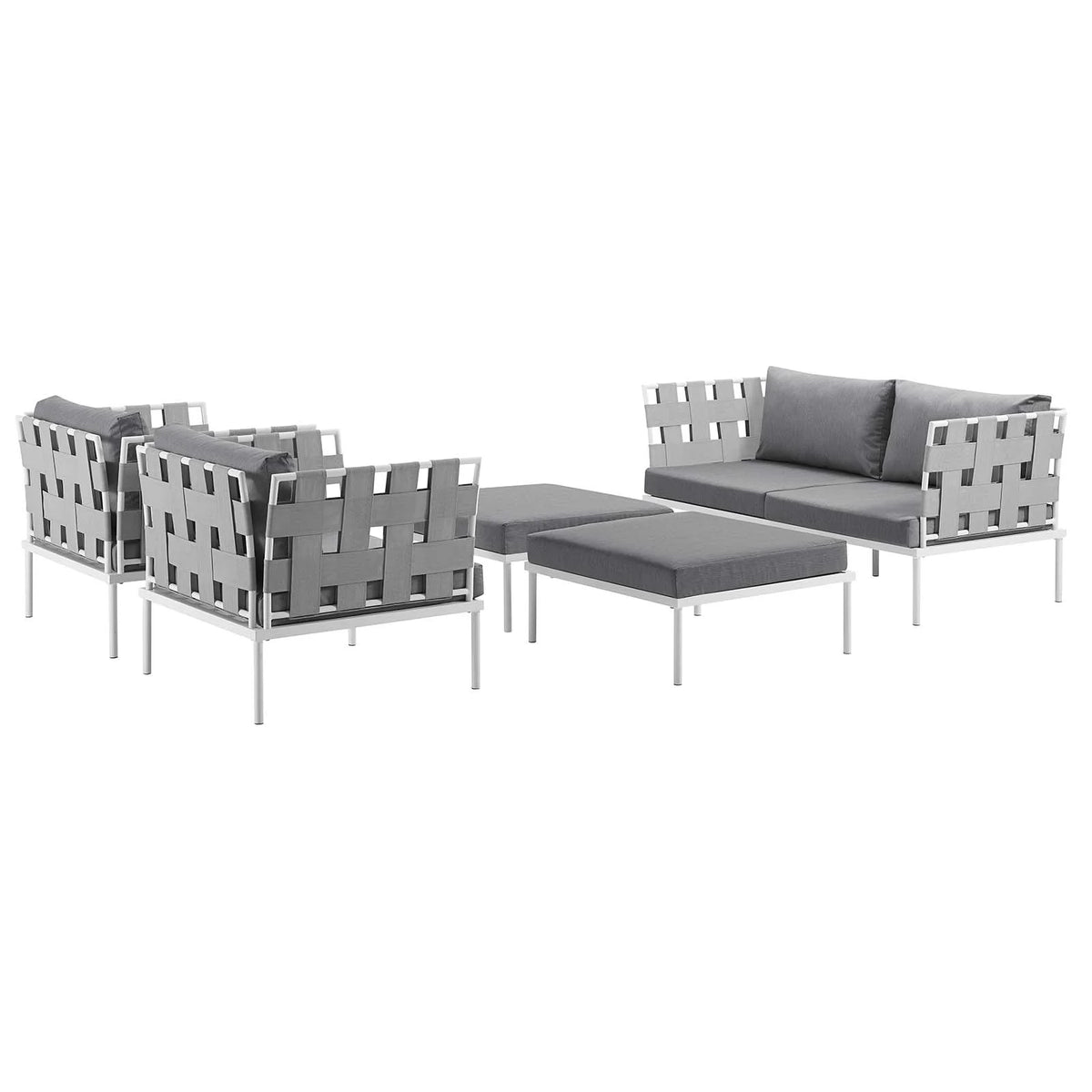 5 Piece White Gray Outdoor Aluminum Sectional Sofa Set R978