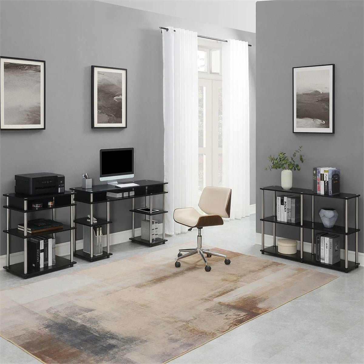 Black Wood Console Table with Shelves B4645