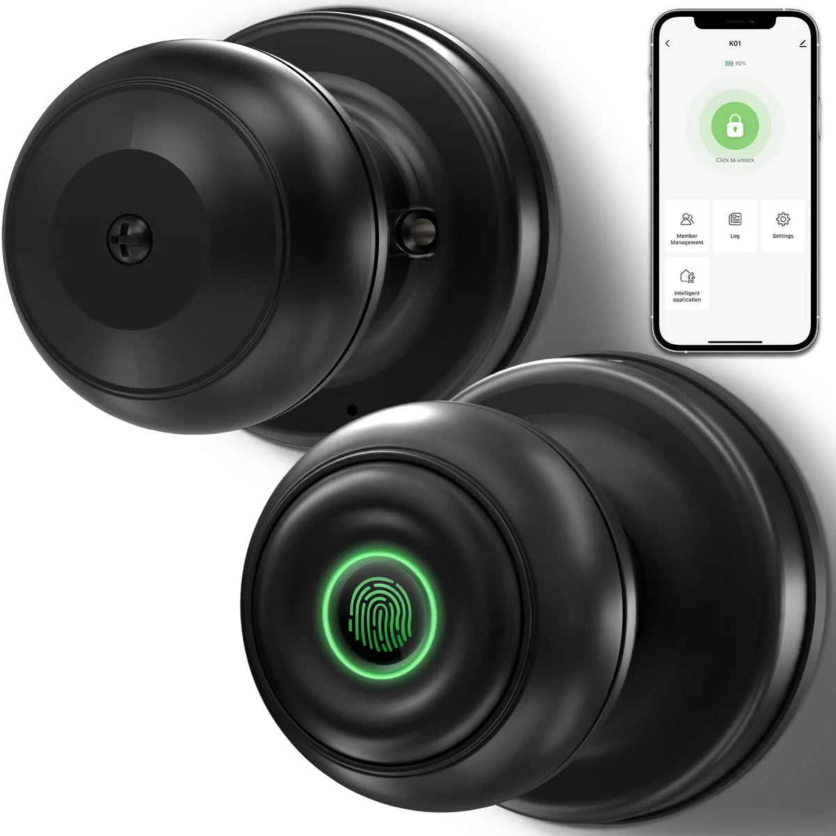 Smart Fingerprint Door Lock with App Control, Black F342