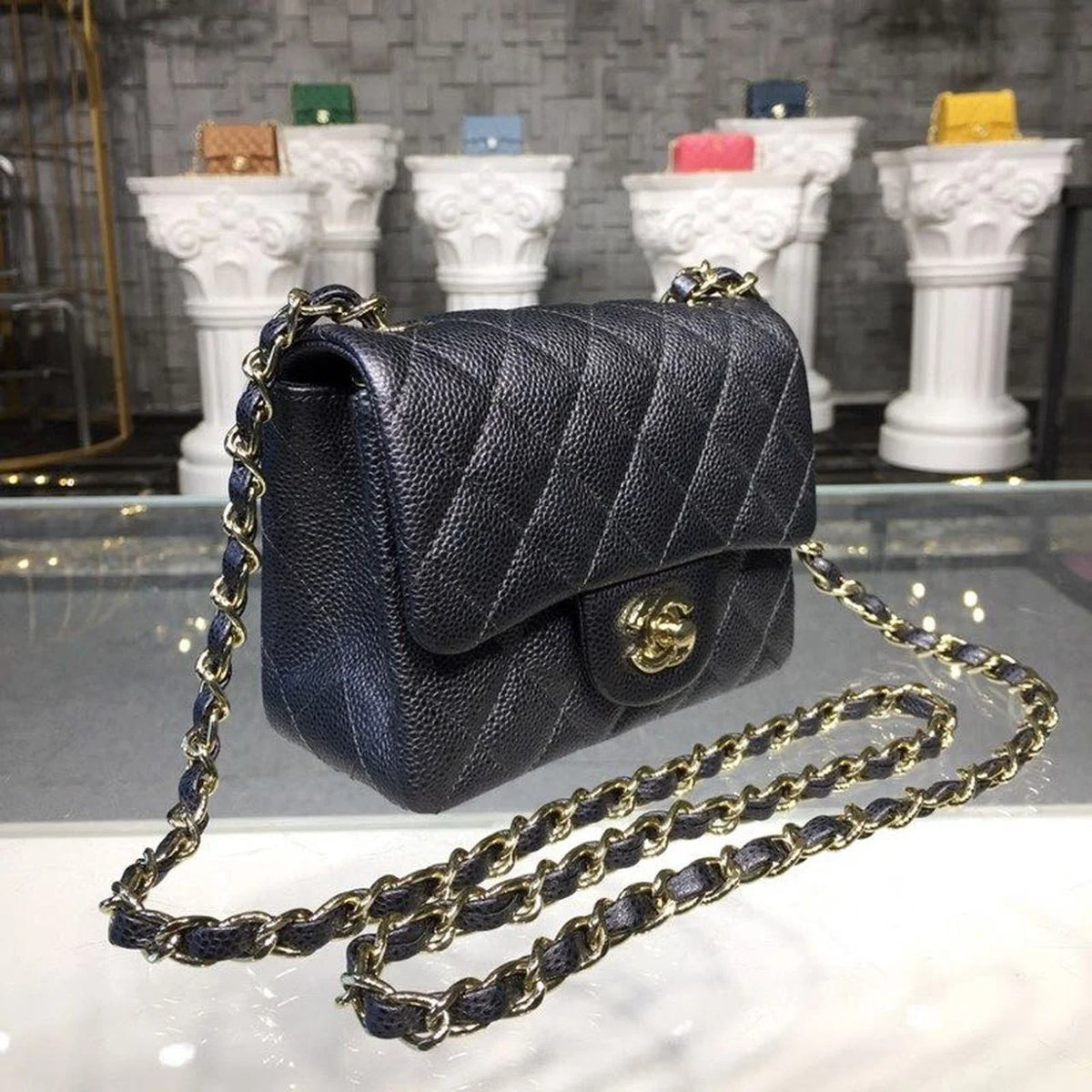 Black Caviar Mini Flap Bag Q750