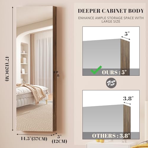 47.2" LED Grey Jewelry Mirror Cabinet with 4 Drawers 5 Shelves A373306