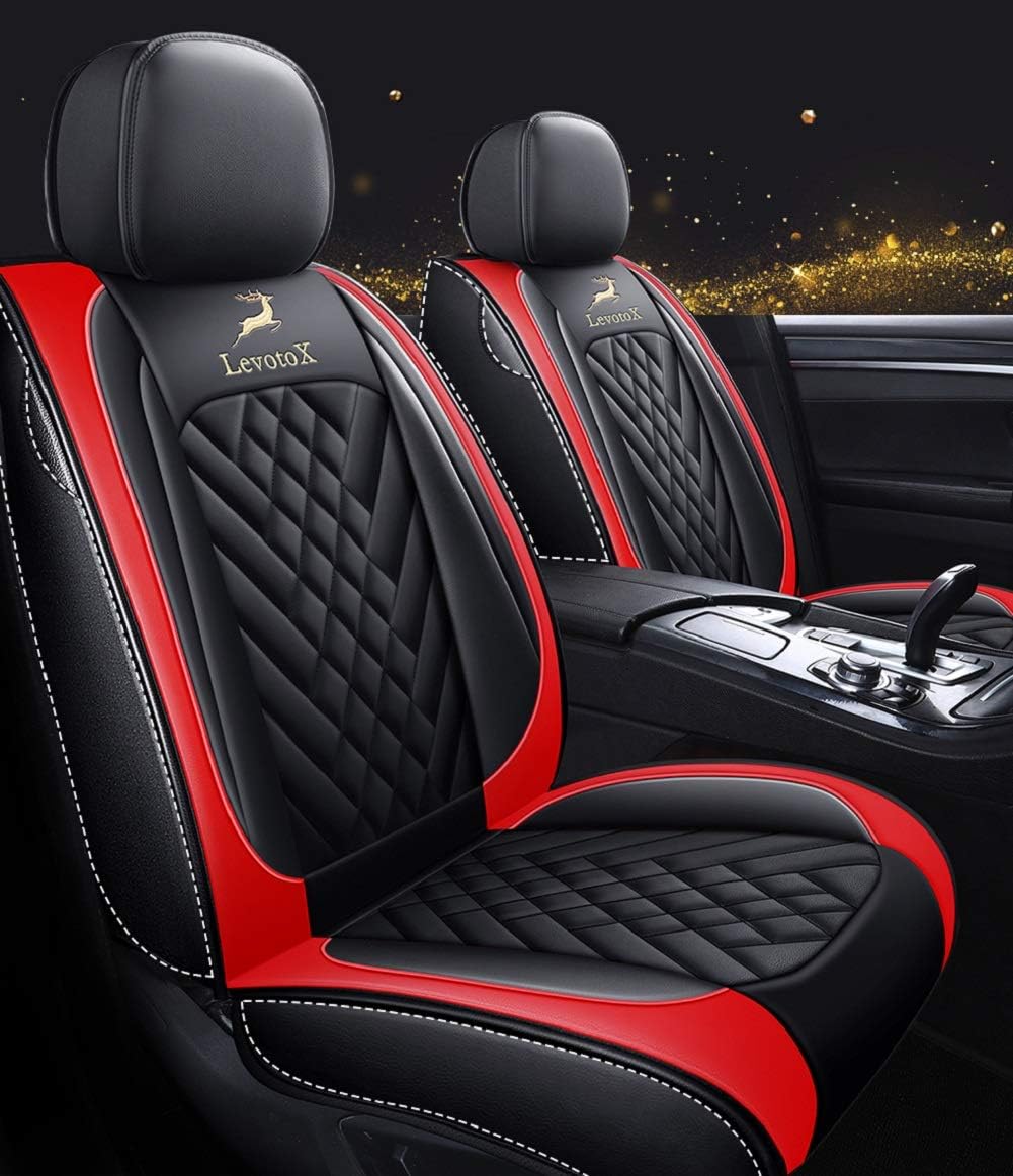 Black-Red Leather Car Seat Covers 2 Seats B46961