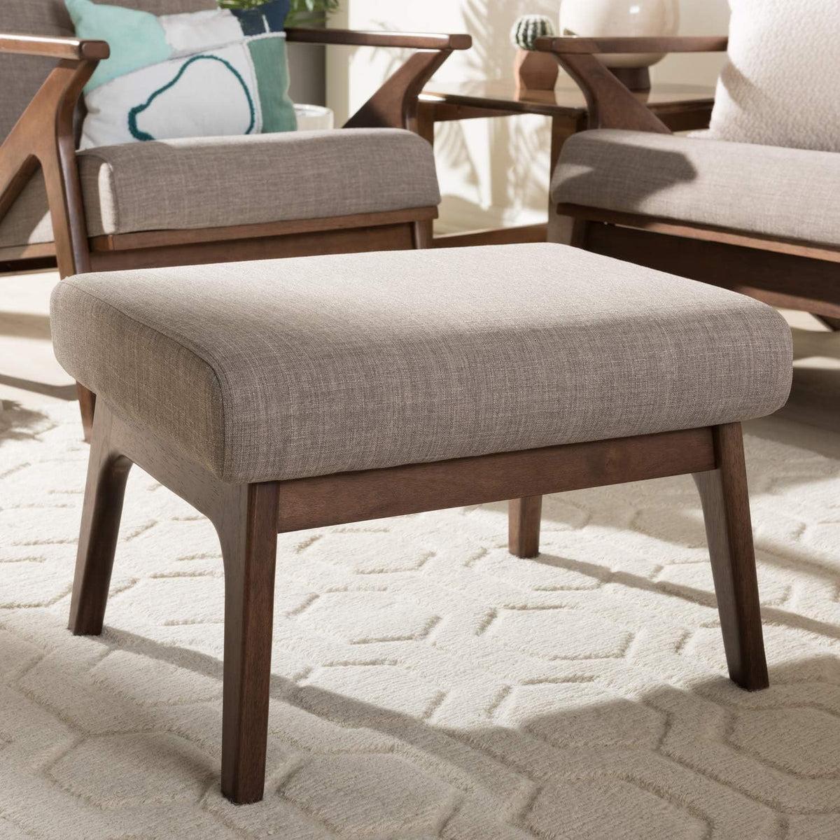Light Grey Walnut Brown Fabric Polyester Ottoman Pack of 2 G597