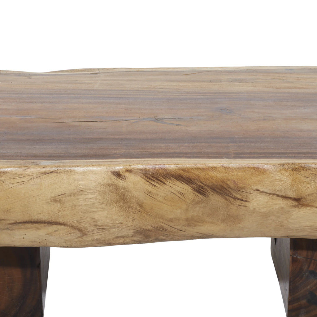Brown Wood Live Edge Coffee Table with Block Style Base K772