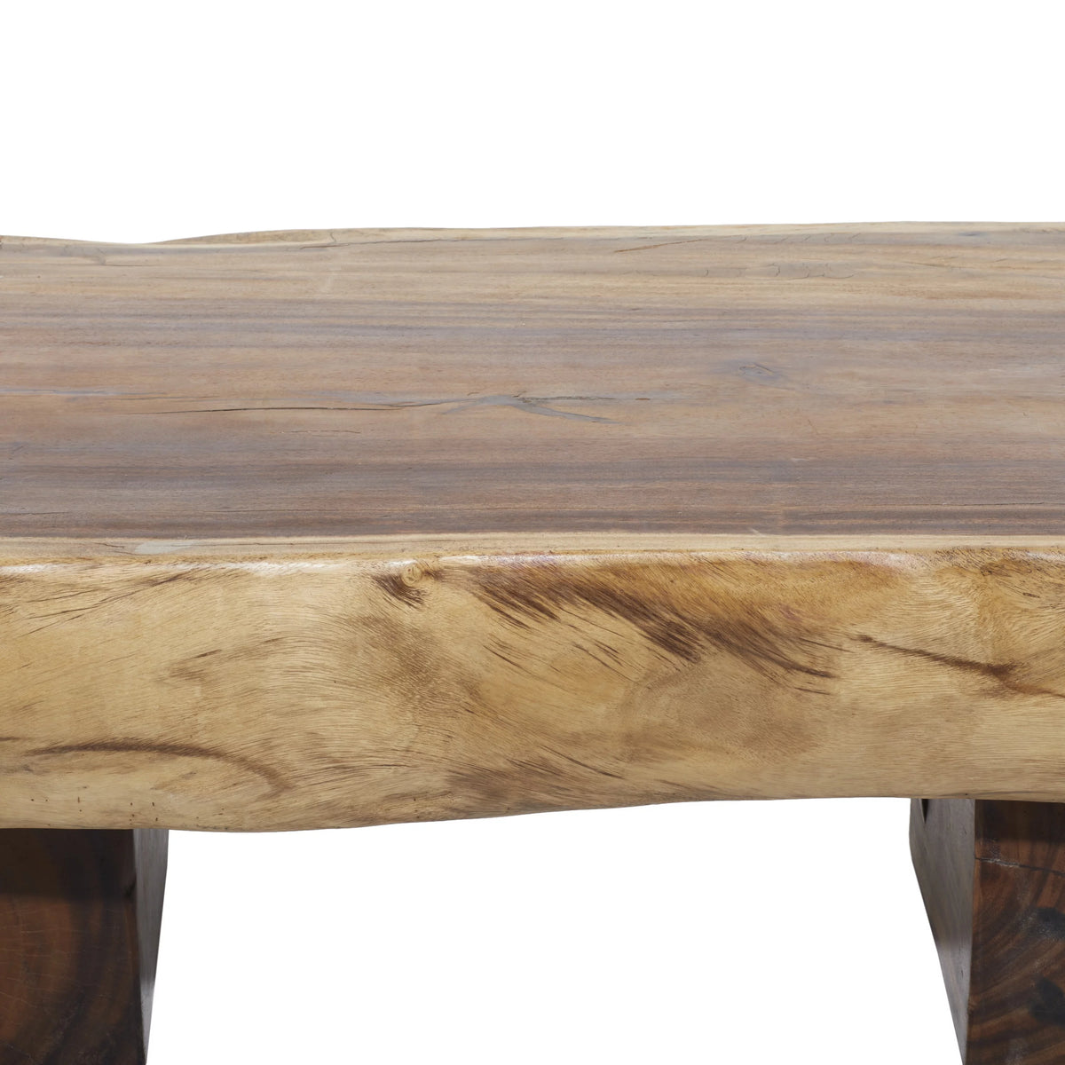 Brown Wood Live Edge Coffee Table with Block Style Base K772