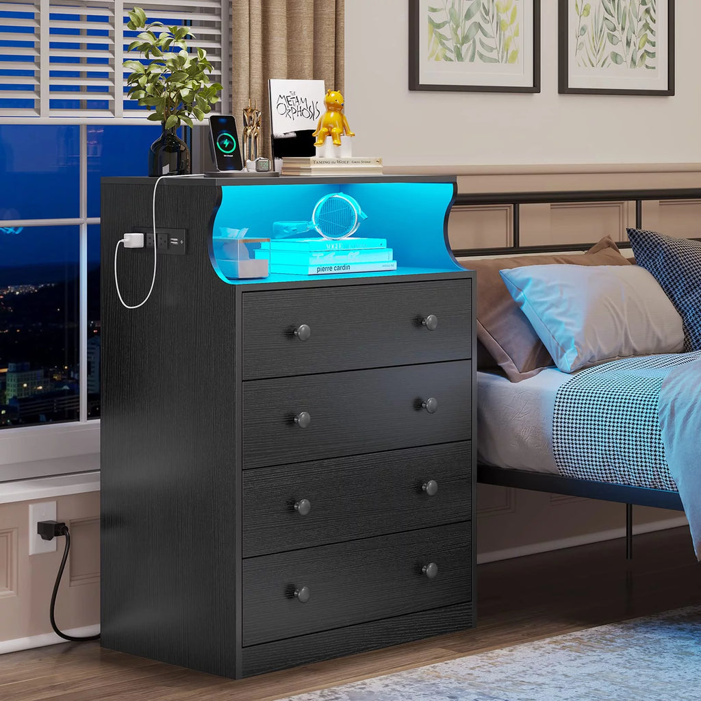Black 4 Drawer Dresser with Charging Station B62572