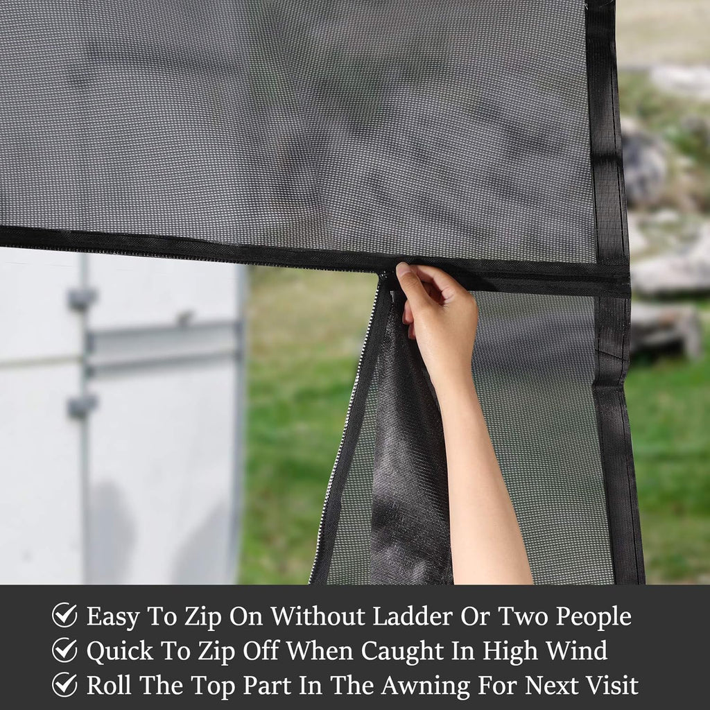 RV Awning Sun Shade Screen with Zipper 15' x 9' Black Mesh J861