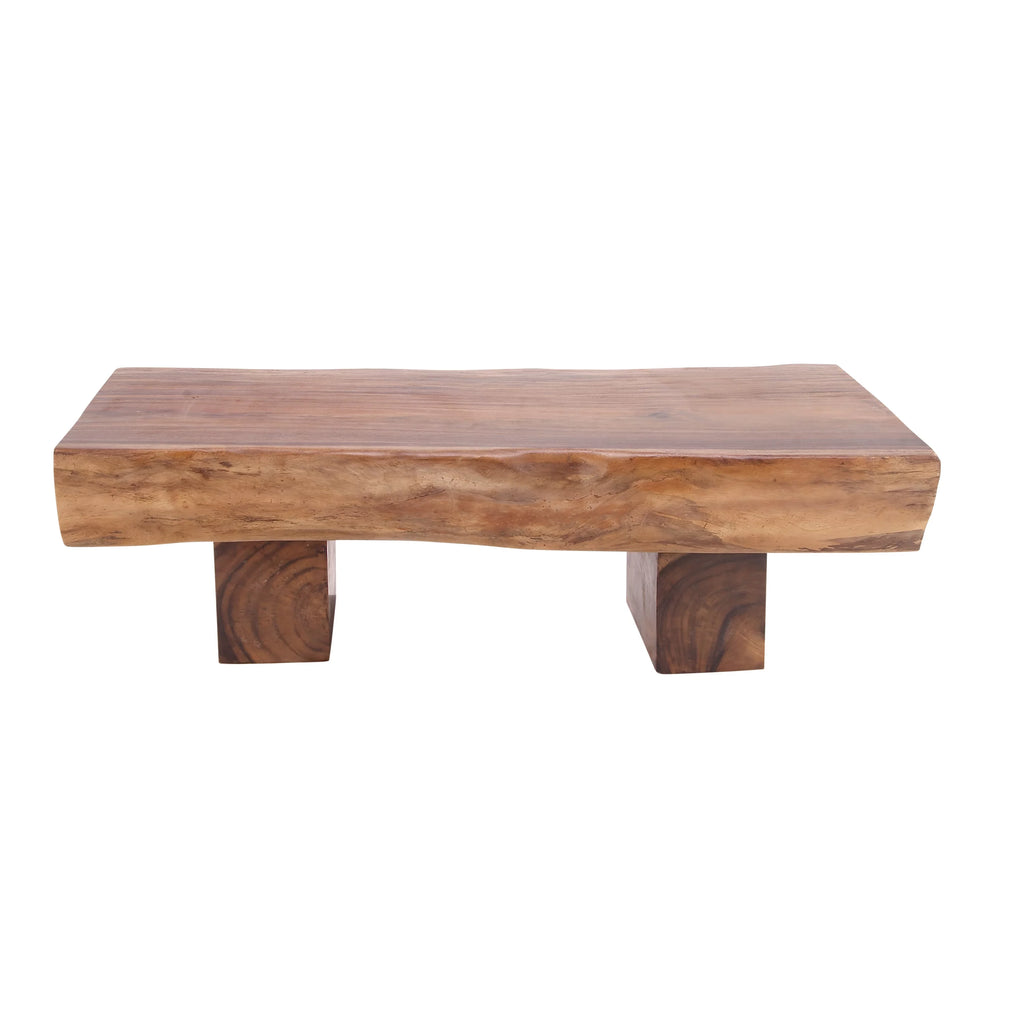 Brown Wood Live Edge Coffee Table with Block Style Base K772