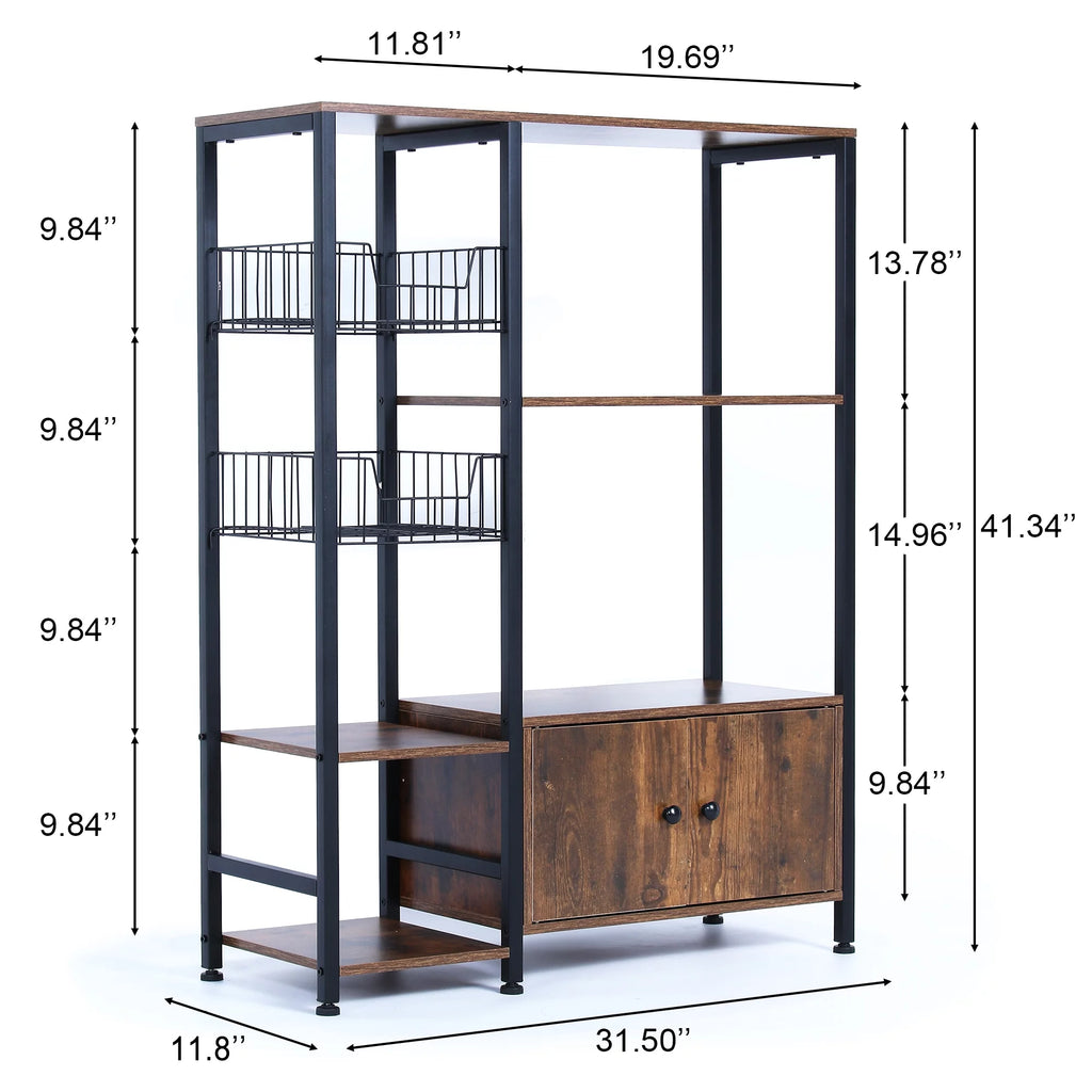 5-Tier Wood Brown Kitchen Bakers Rack with Cabinet R4535