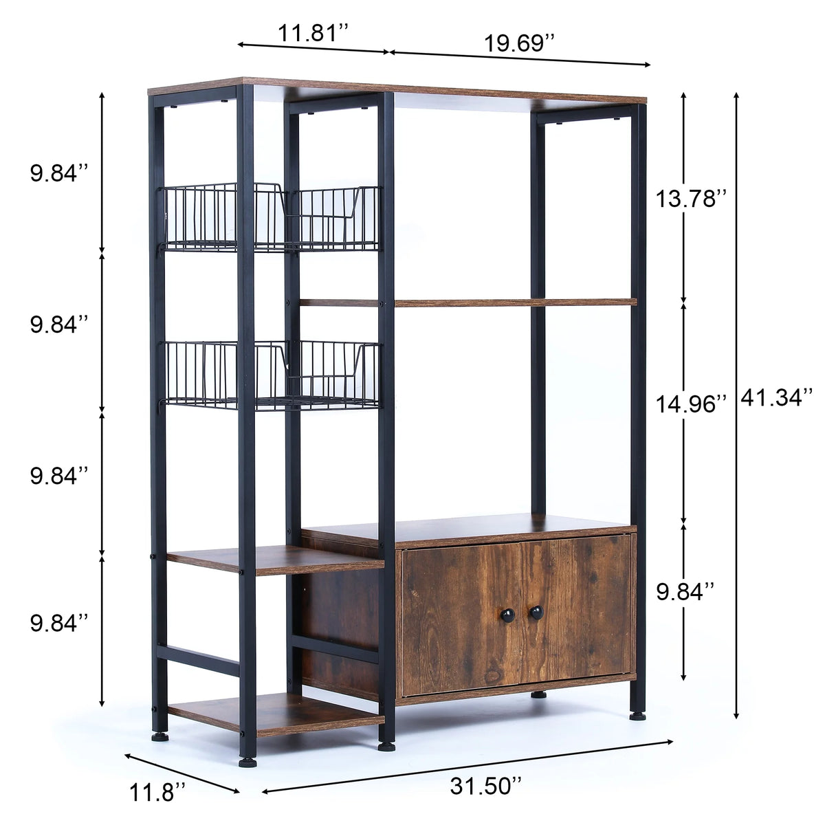 5-Tier Wood Brown Kitchen Bakers Rack with Cabinet R4535