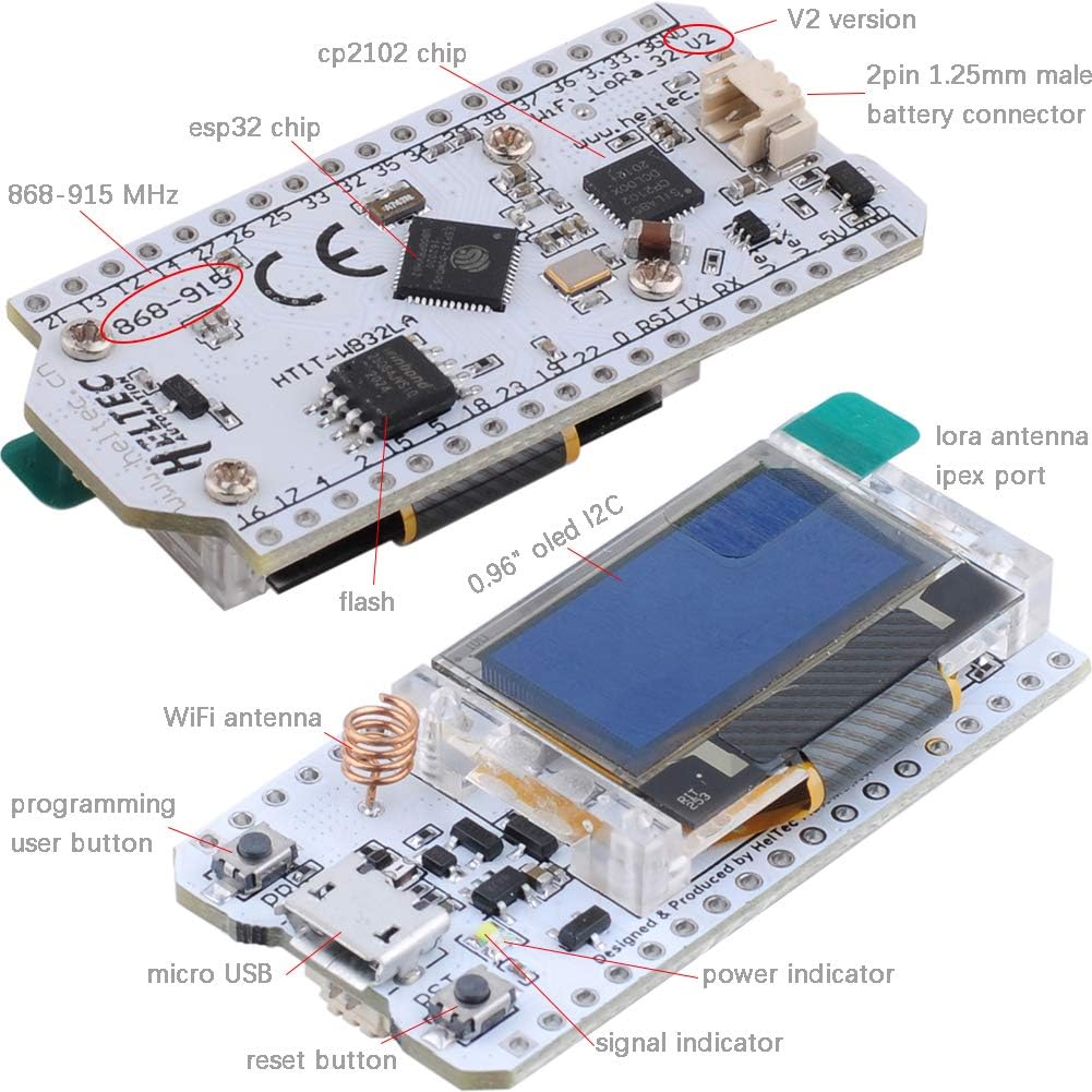 ESP32 OLED LoRa 915MHz Module V2 with SMA Antenna, Pack of 2 S4290