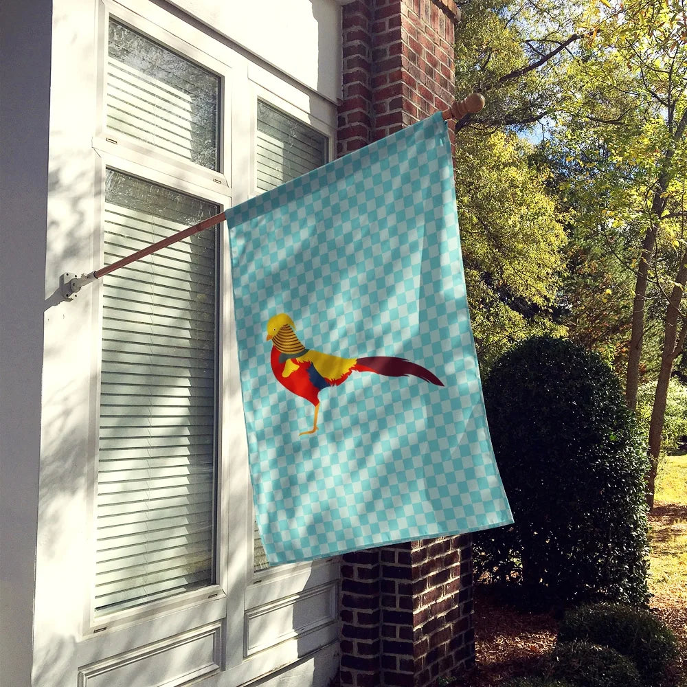 Golden or Chinese Pheasant Blue Check Flag Canvas House Size Large F368