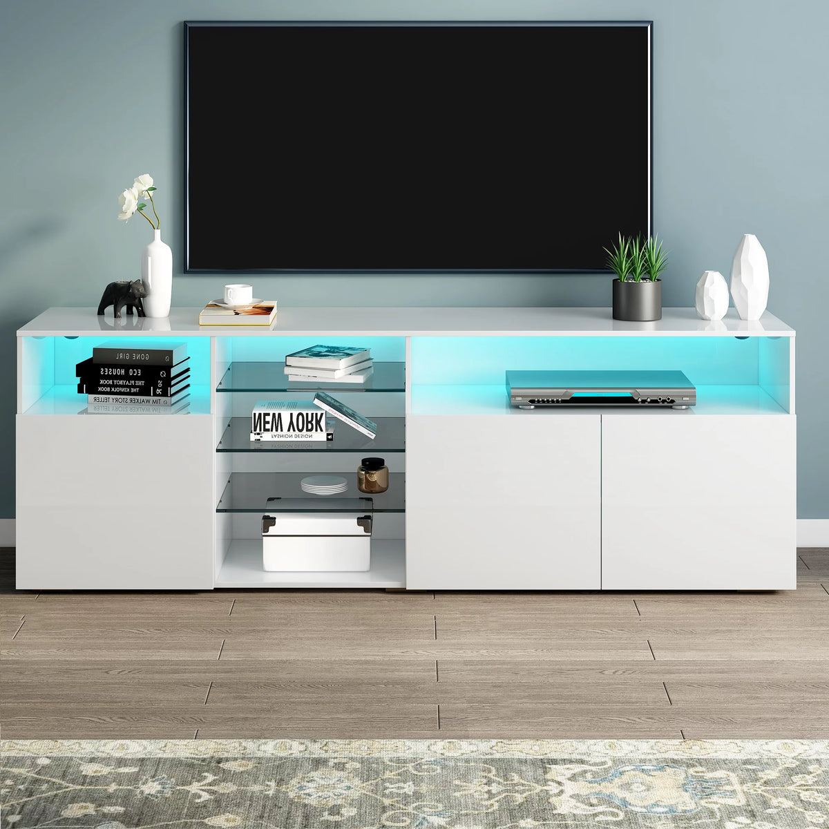 White High Gloss TV Cabinet with LED Lights S7745