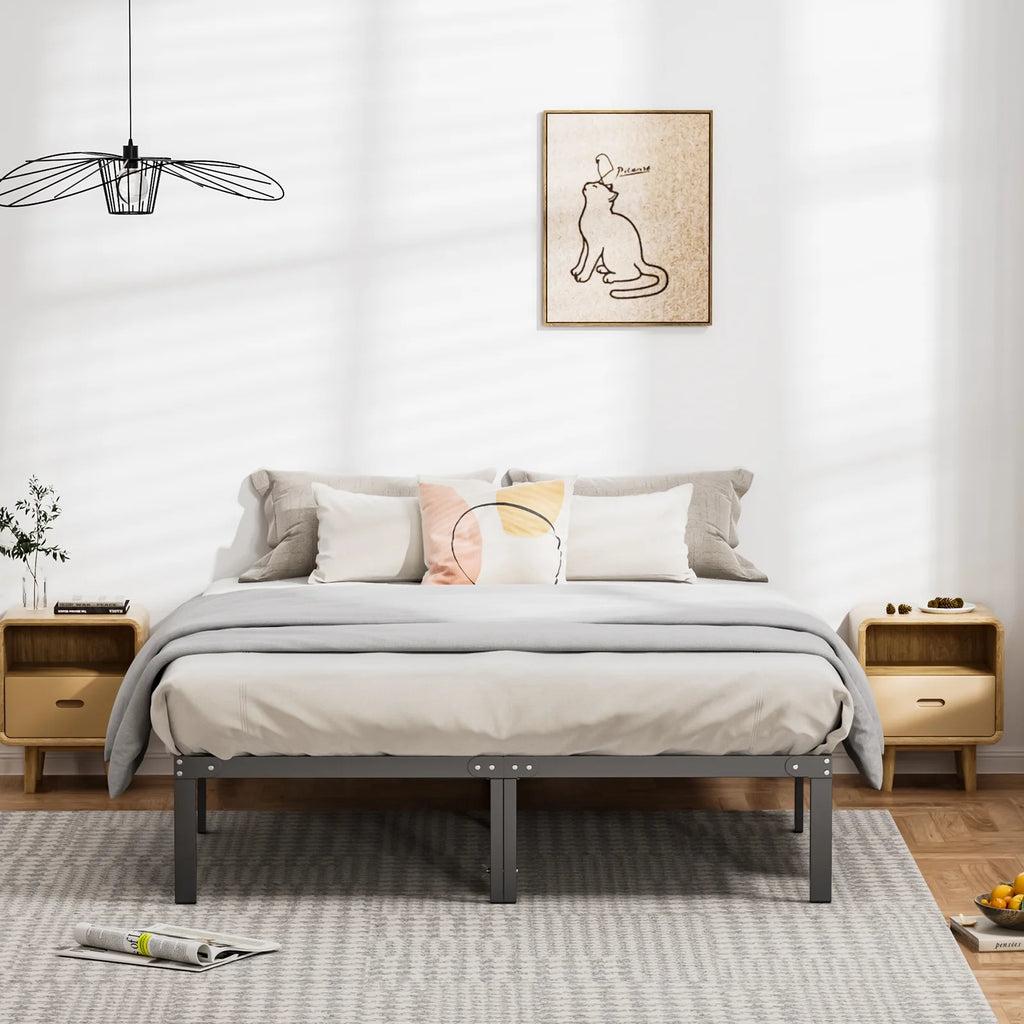 Queen Size Black Metal Platform Bed Frame W5402