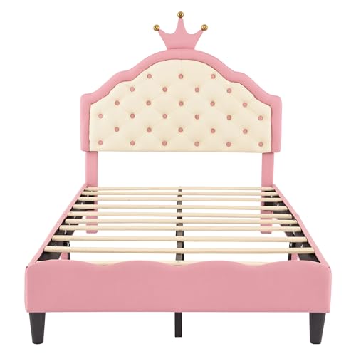 Twin Size Pink Upholstered Bed Frame with Tufted Headboard G517136