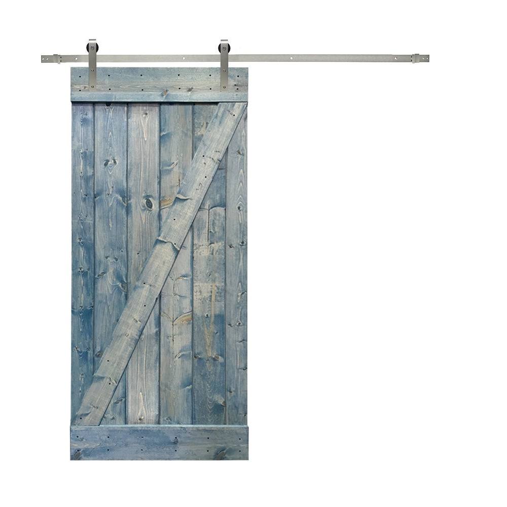 24 in. x 84 in. Brown Solid Knotty Pine Wood Interior Sliding Barn Door with Hardware Kit P49170