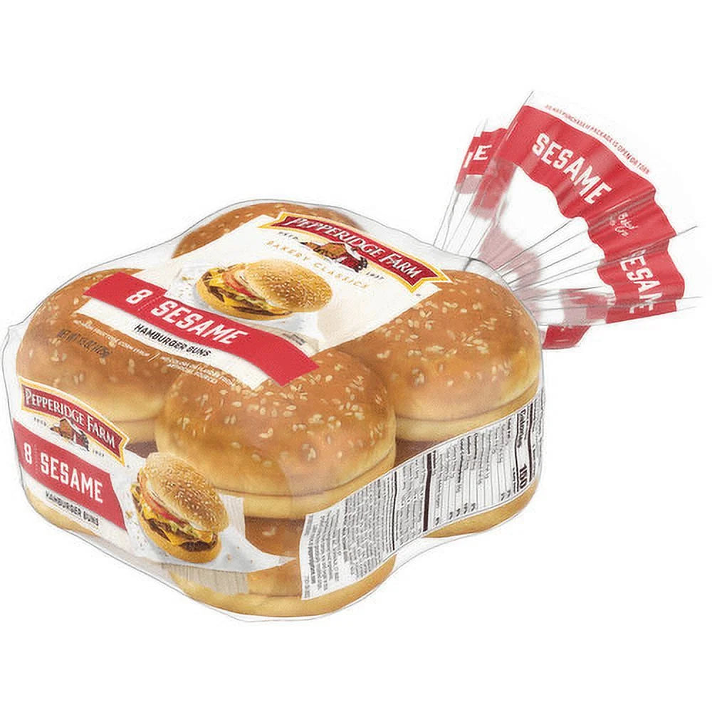 Sesame Topped Hamburger Buns, 4-Pack 8 Count Bags W91870