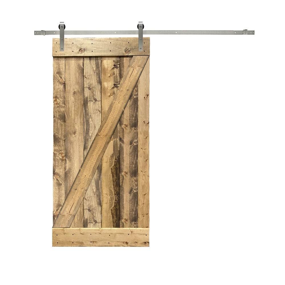 24 in. x 84 in. Brown Solid Knotty Pine Wood Interior Sliding Barn Door with Hardware Kit P49170