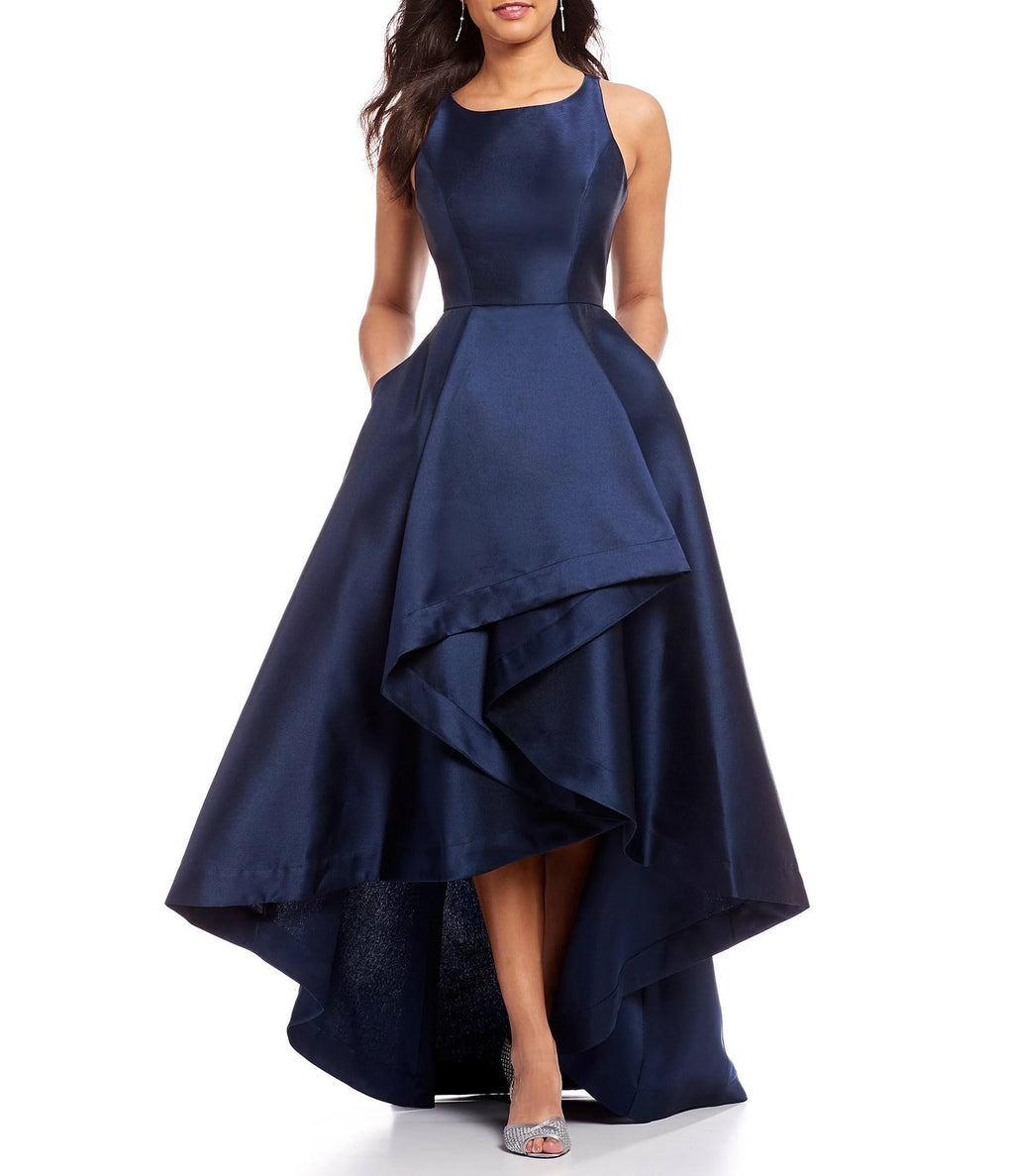 Navy High Low Mikado Gown B75228