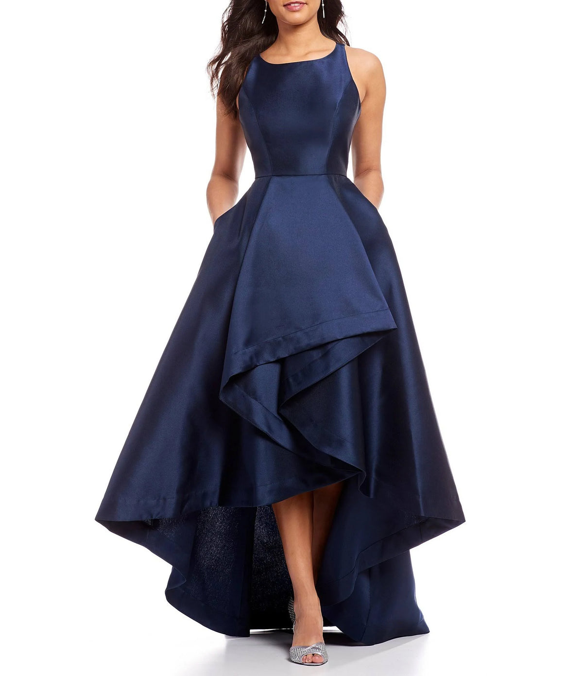 Navy High Low Mikado Gown B75228