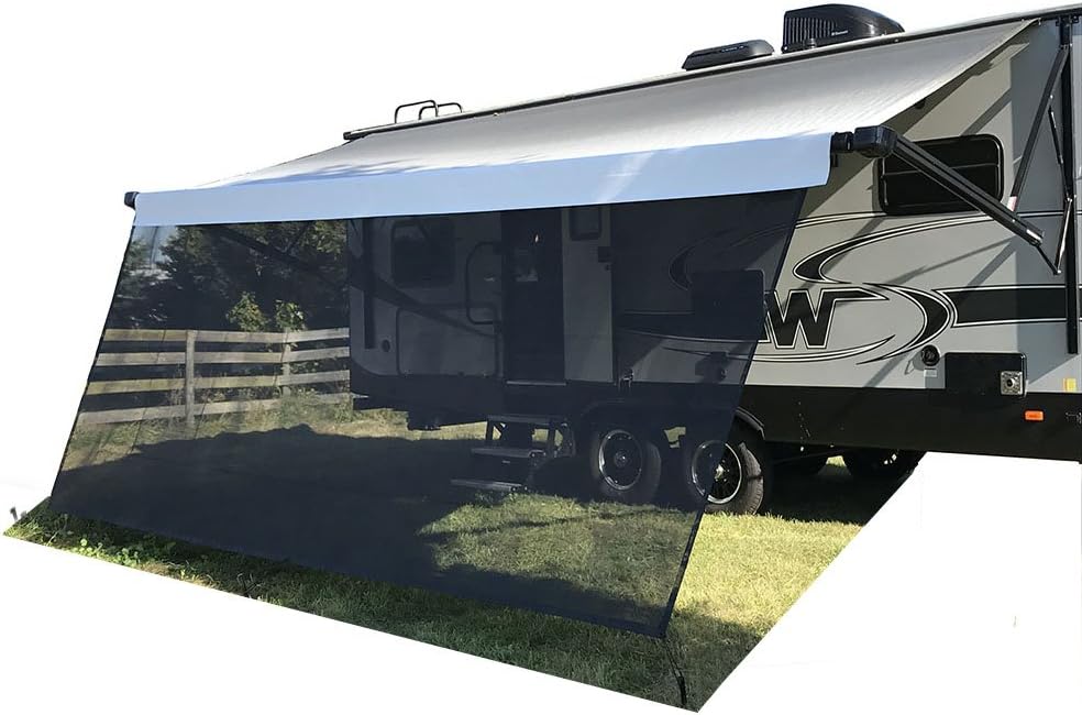 RV Awning Sun Shade Mesh Screen 6'X12'3'' Black UV Sunblock Kits Motorhome Trailer Canopy Shelter X441821