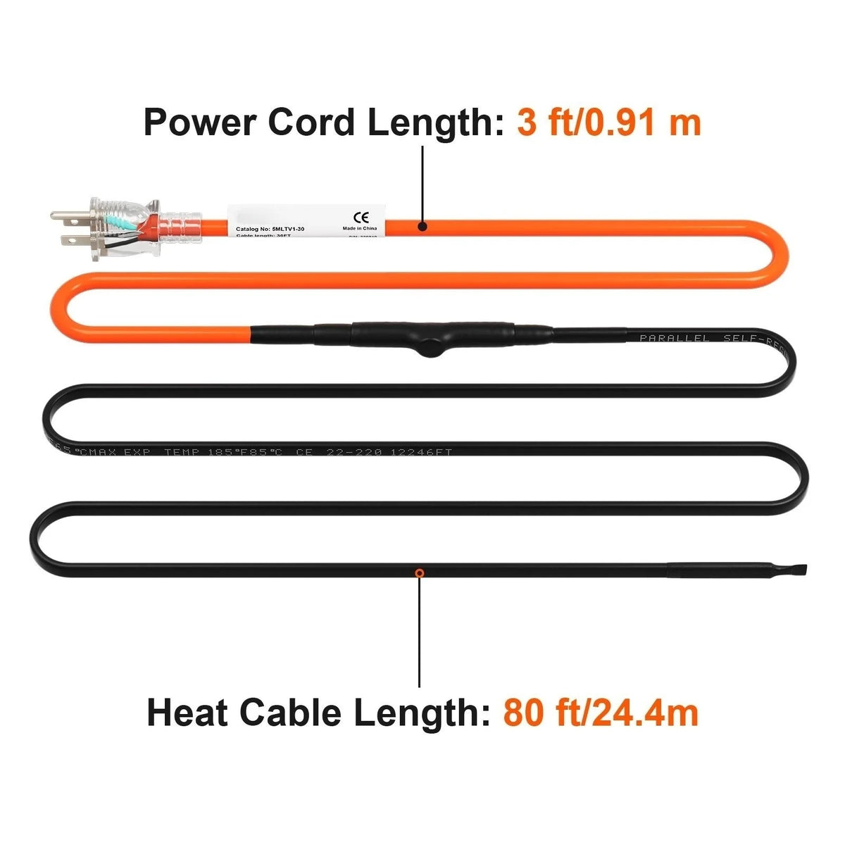 Self-Regulating Pipe Heating Cable, 80-feet 5W/ft Heat Tape, 120V F700