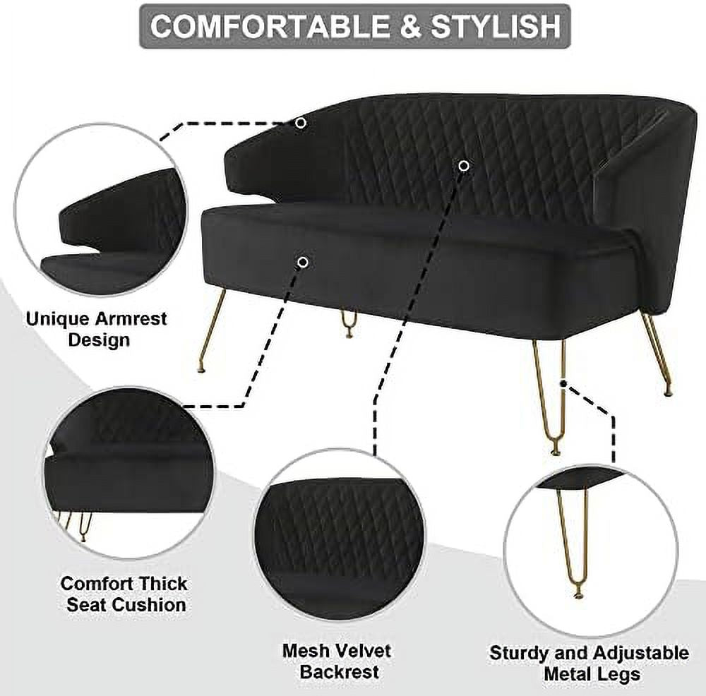 Cashmere Loveseat Sofa with Gold-Finished Metal Legs and 2 Small Pillows N41643