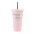 16 oz Stainless Steel Double Wall Insulated Tumbler Travel Mug With Straw E1131