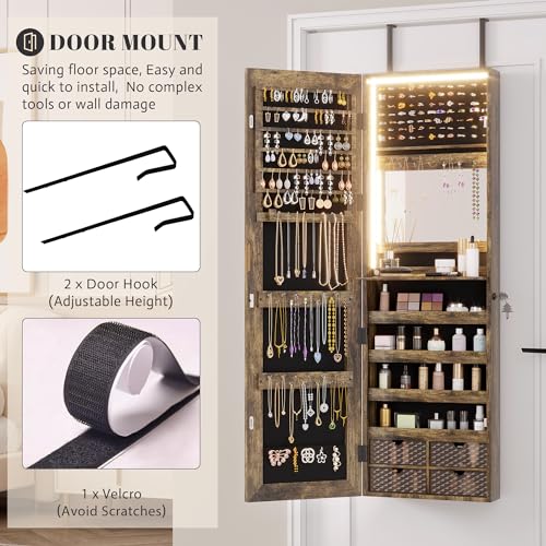 47.2" LED Grey Jewelry Mirror Cabinet with 4 Drawers 5 Shelves A373306