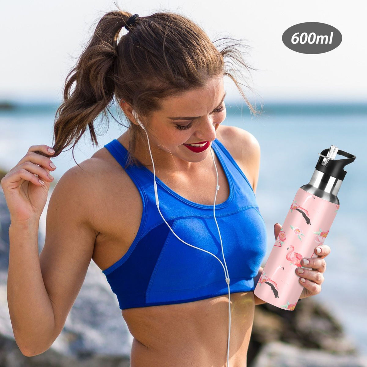 Pink Insulated Stainless Steel Water Bottle with Straw Lid 20 oz K5658