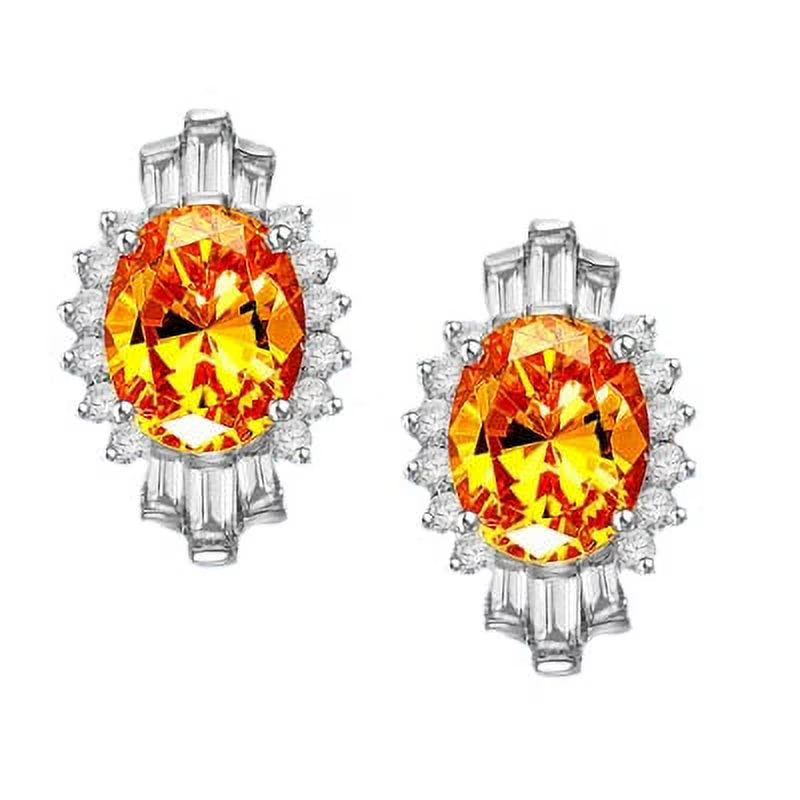 Oval Cut Canary and Baguette Sterling Silver Designer Earrings K1110