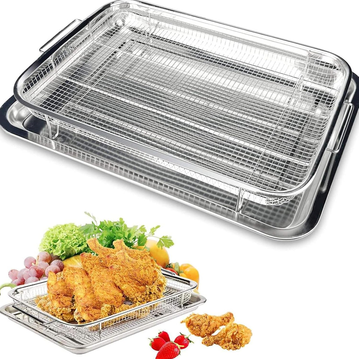 Stainless Steel Air Fryer Basket and Tray Set, 15.4" x 11.5" P698
