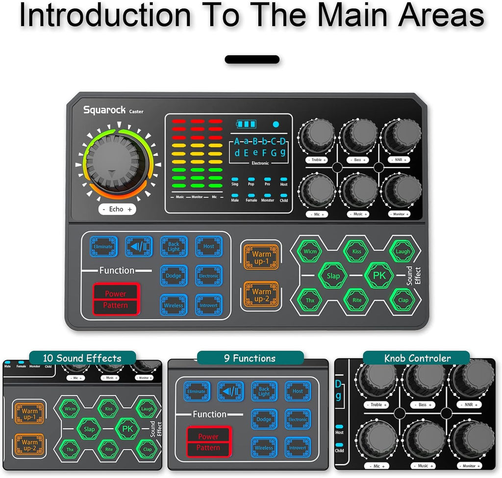 Podcast Equipment Bundle Audio Interface Sound Mixer with 3.5mm Condenser Microphone Stand Set C695